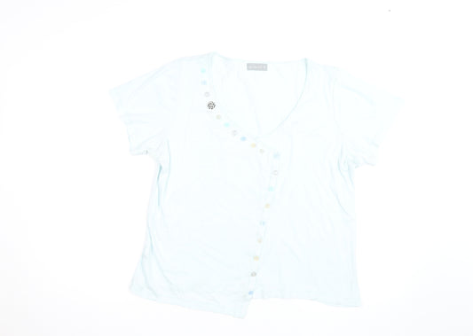 Marks and Spencer Women’s Blue V-Neck Button T-Shirt Size 18