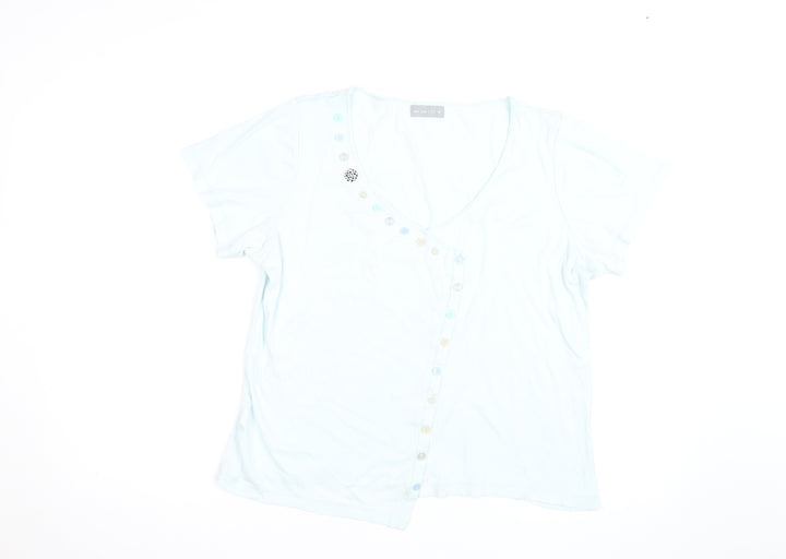 Marks and Spencer Women’s Blue V-Neck Button T-Shirt Size 18