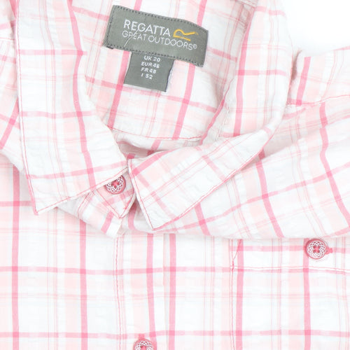 Regatta Women's Pink Check Cotton Short Sleeve Button-Up Shirt Size 20