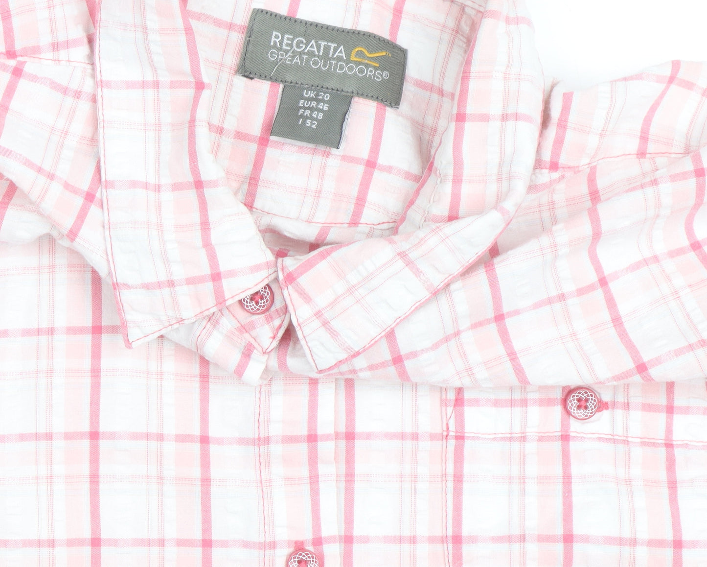 Regatta Women's Pink Check Cotton Short Sleeve Button-Up Shirt Size 20