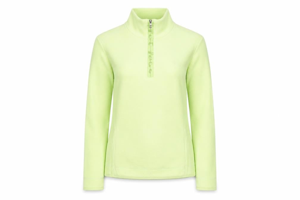 Front view of FatFace Women's Green 1/4 Zip Pullover Sweatshirt, size 10, Fleece Cotton Blend
