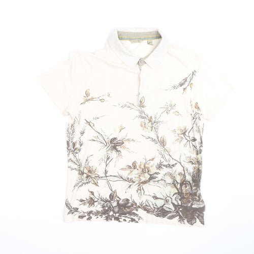 Ted Baker Women’s Beige Floral Polo Cotton Shirt Size 12