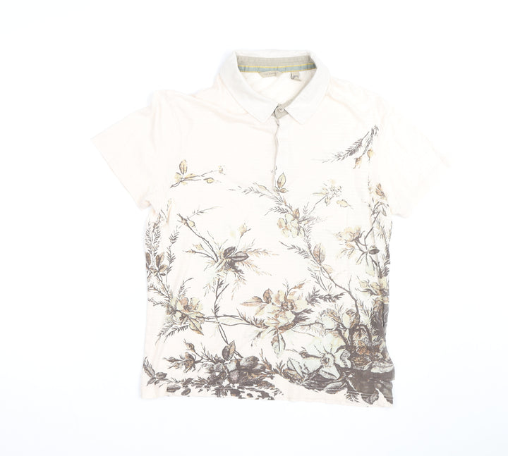 Ted Baker Women’s Beige Floral Polo Cotton Shirt Size 12