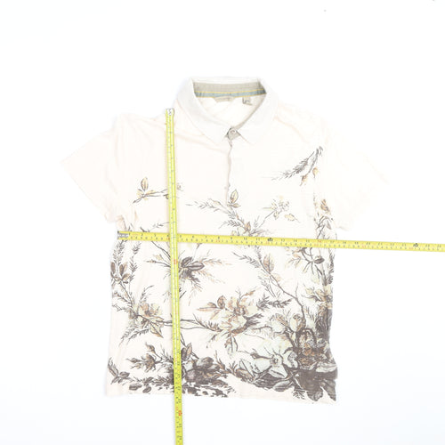 Ted Baker Women’s Beige Floral Polo Cotton Shirt Size 12