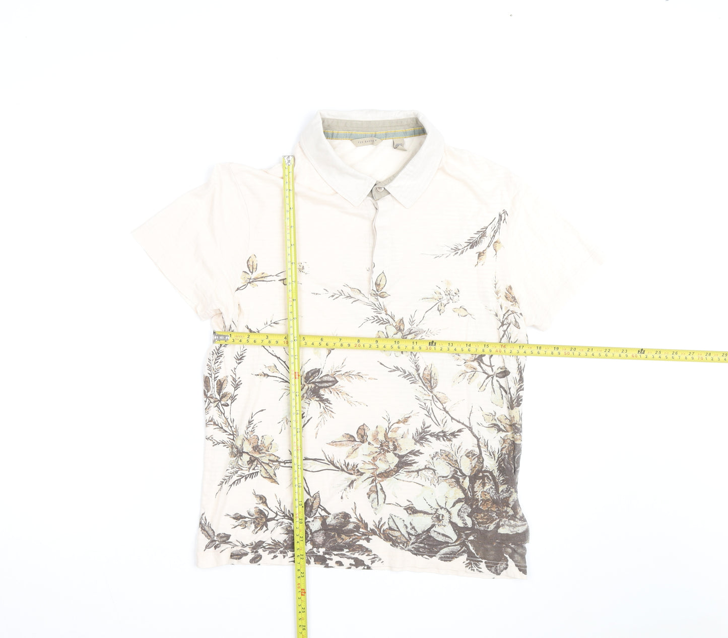 Ted Baker Women’s Beige Floral Polo Cotton Shirt Size 12