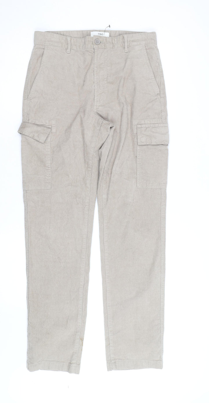 Marks and Spencer Men's Beige Cargo Corduroy Trousers 30W 33L