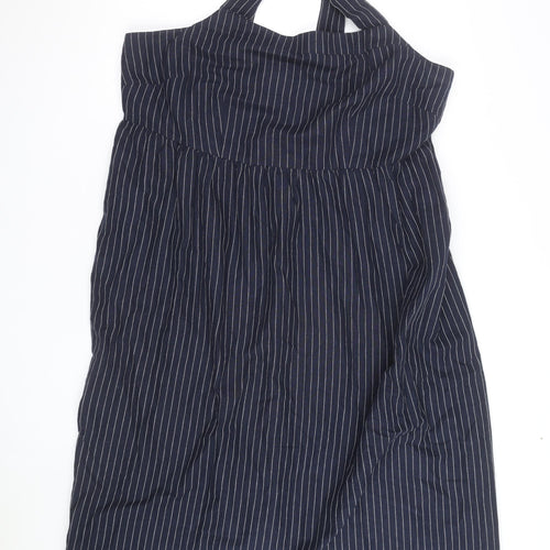 Marks and Spencer Women Blue Striped Halter Cotton A-Line Dress Size 20