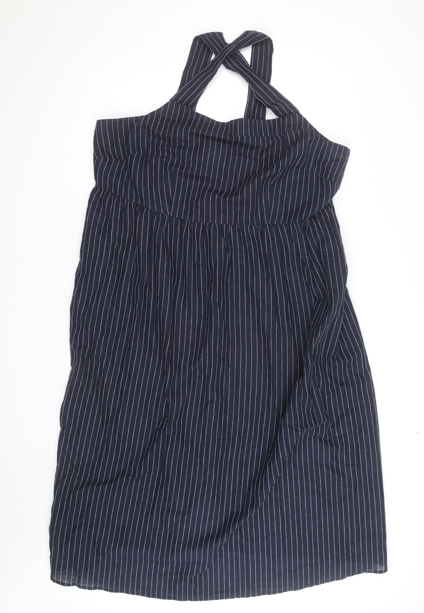 Marks and Spencer Women Blue Striped Halter Cotton A-Line Dress Size 20