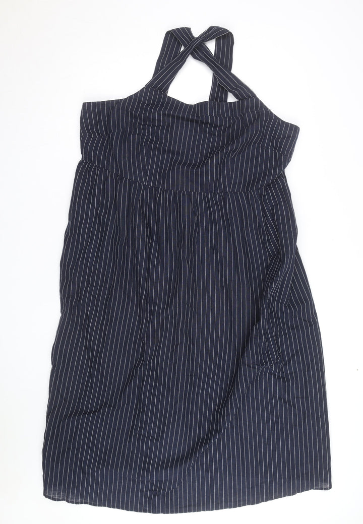 Marks and Spencer Women Blue Striped Halter Cotton A-Line Dress Size 20