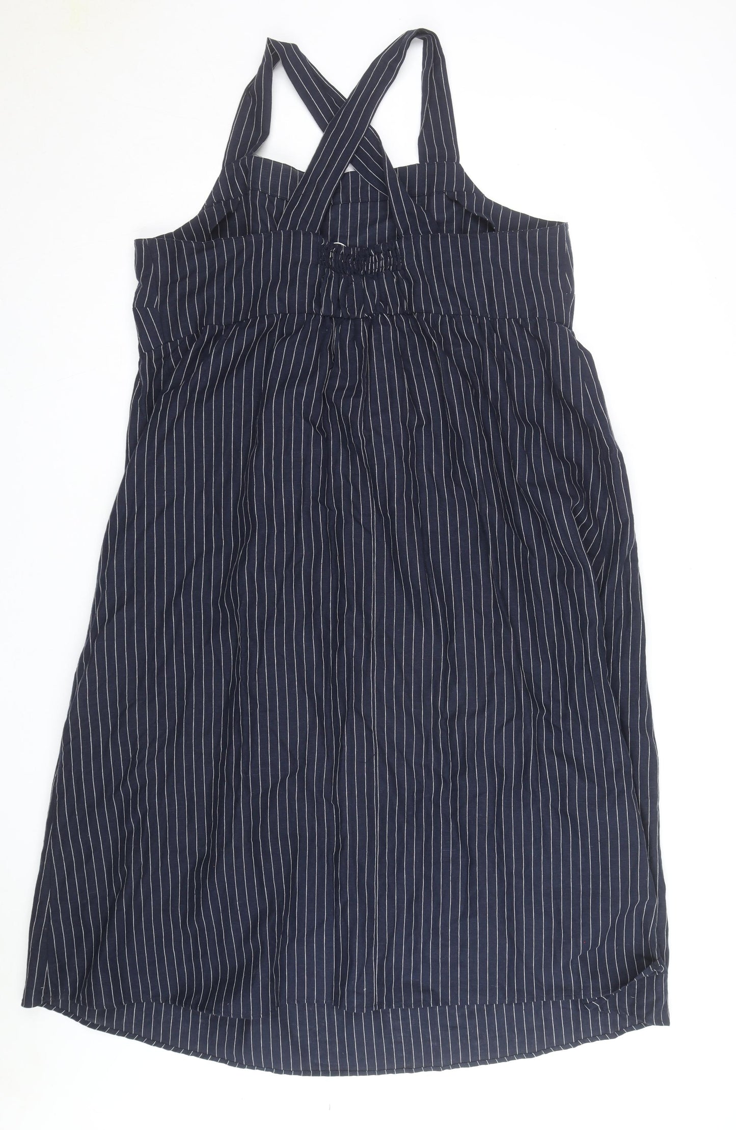 Marks and Spencer Women Blue Striped Halter Cotton A-Line Dress Size 20