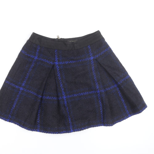 Ted Baker Womens Blue Check Wool Blend A-Line Short Skirt Size 8