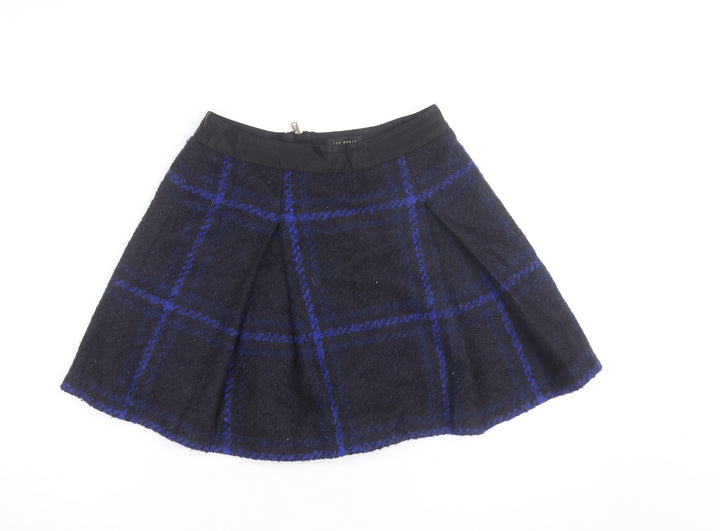 Ted Baker Womens Blue Check Wool Blend A-Line Short Skirt Size 8
