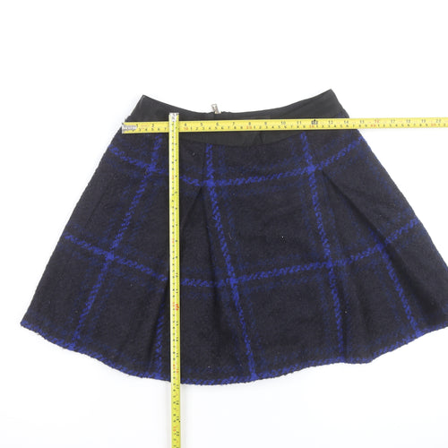 Ted Baker Womens Blue Check Wool Blend A-Line Short Skirt Size 8