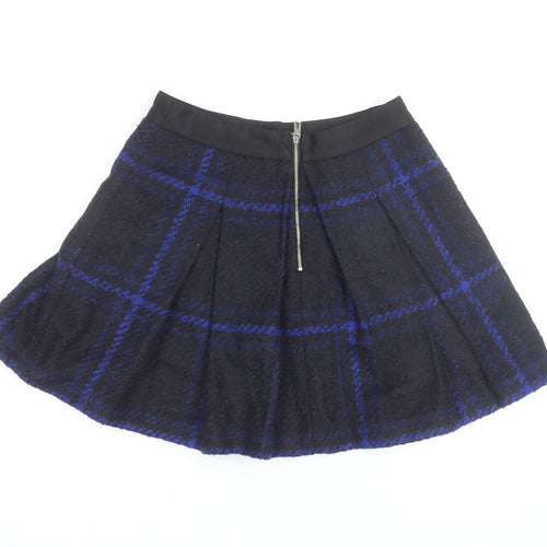 Ted Baker Womens Blue Check Wool Blend A-Line Short Skirt Size 8