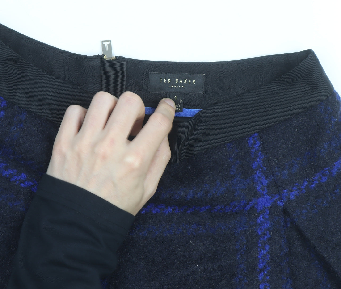 Ted Baker Womens Blue Check Wool Blend A-Line Short Skirt Size 8