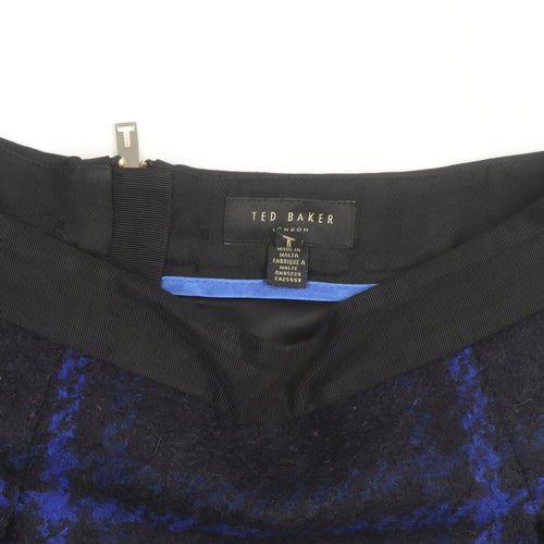 Ted Baker Womens Blue Check Wool Blend A-Line Short Skirt Size 8