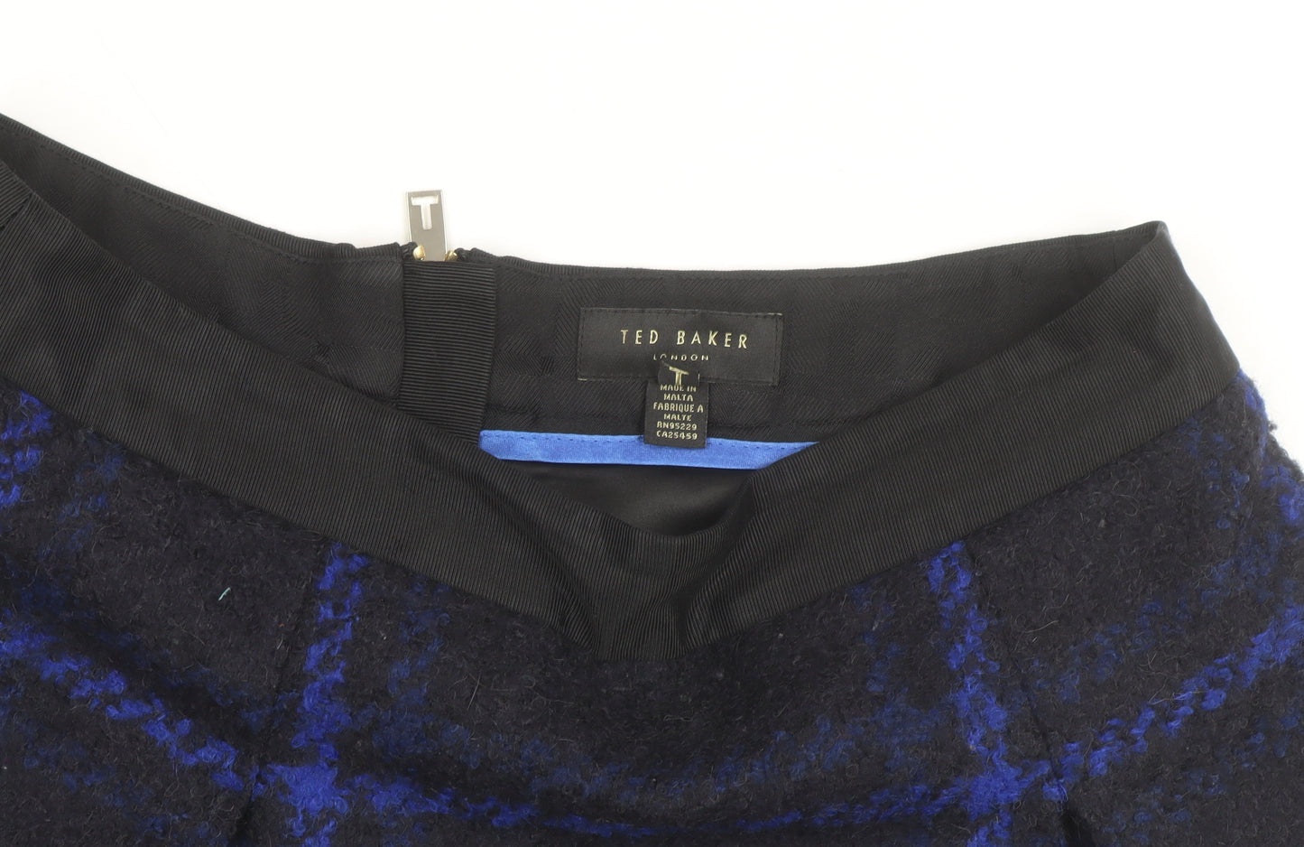 Ted Baker Womens Blue Check Wool Blend A-Line Short Skirt Size 8
