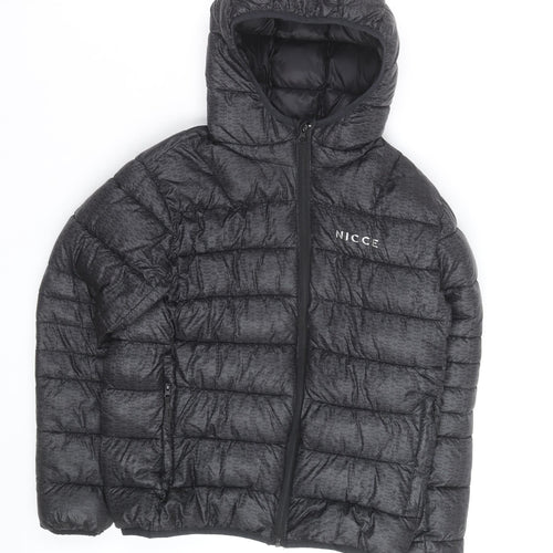 Nicce Men's Black Hooded Puffer Jacket Size L Regular Fit