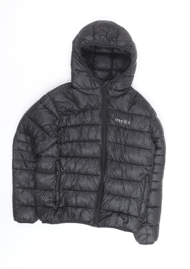 Nicce Men's Black Hooded Puffer Jacket Size L Regular Fit
