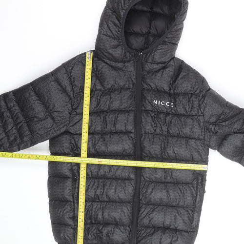 Nicce Men's Black Hooded Puffer Jacket Size L Regular Fit