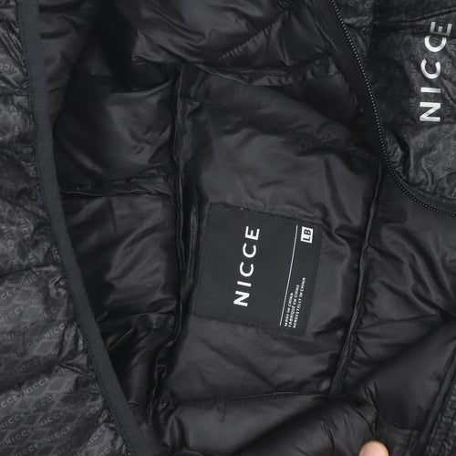 Nicce Men's Black Hooded Puffer Jacket Size L Regular Fit