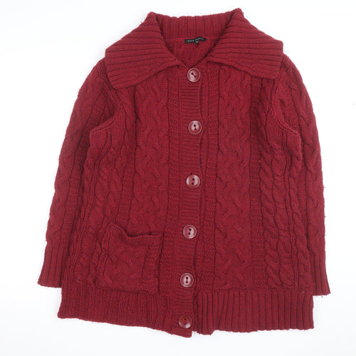 David Emanuel Women's Red Cable-Knit Cardigan Size 20 Acrylic Wool Blend