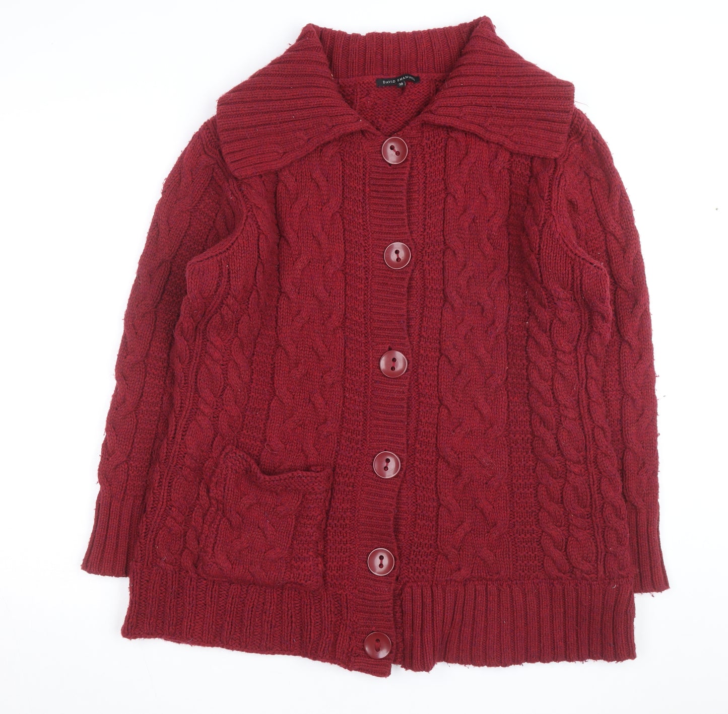 David Emanuel Women's Red Cable-Knit Cardigan Size 20 Acrylic Wool Blend