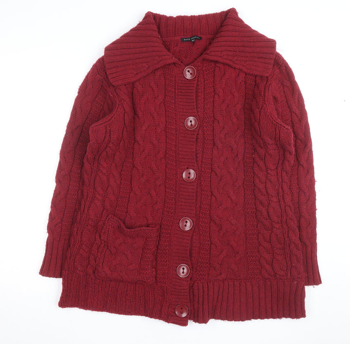 David Emanuel Women's Red Cable-Knit Cardigan Size 20 Acrylic Wool Blend