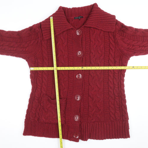 David Emanuel Women's Red Cable-Knit Cardigan Size 20 Acrylic Wool Blend