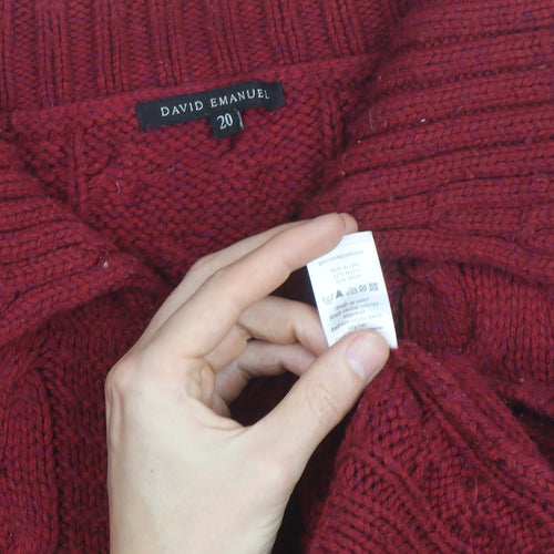 David Emanuel Women's Red Cable-Knit Cardigan Size 20 Acrylic Wool Blend