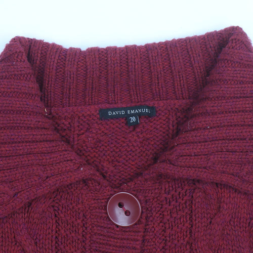 David Emanuel Women's Red Cable-Knit Cardigan Size 20 Acrylic Wool Blend