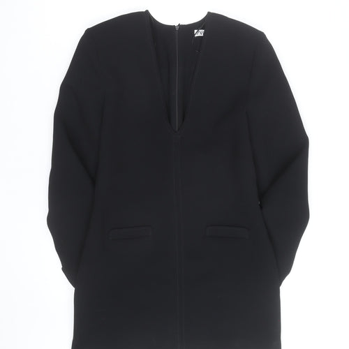Zara Women's Black Long Sleeve V-Neck Tunic Blouse Size M