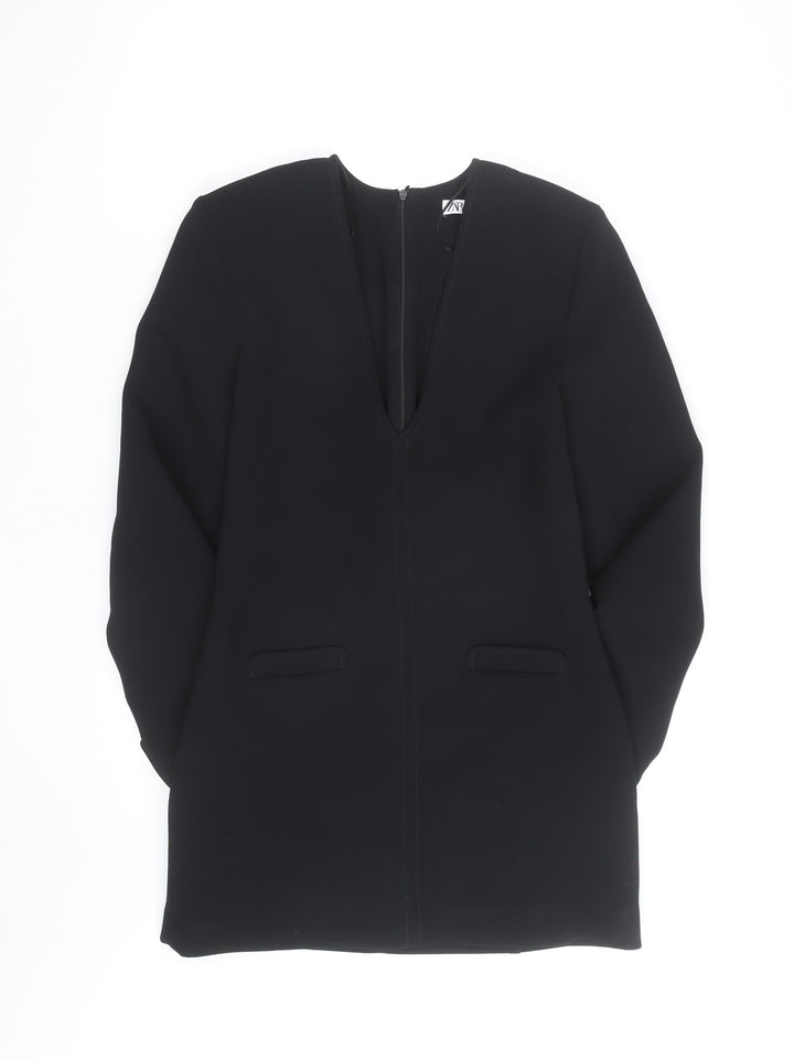 Zara Women's Black Long Sleeve V-Neck Tunic Blouse Size M