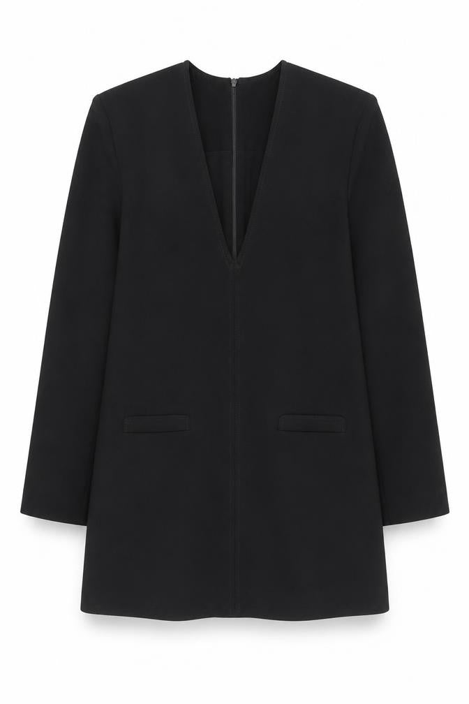 Front view of Zara Women's Black Long Sleeve V-Neck Tunic Blouse, size M