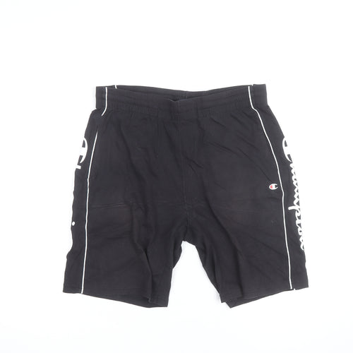 Champion Men's Black Large Sweat Shorts with Logo Trim