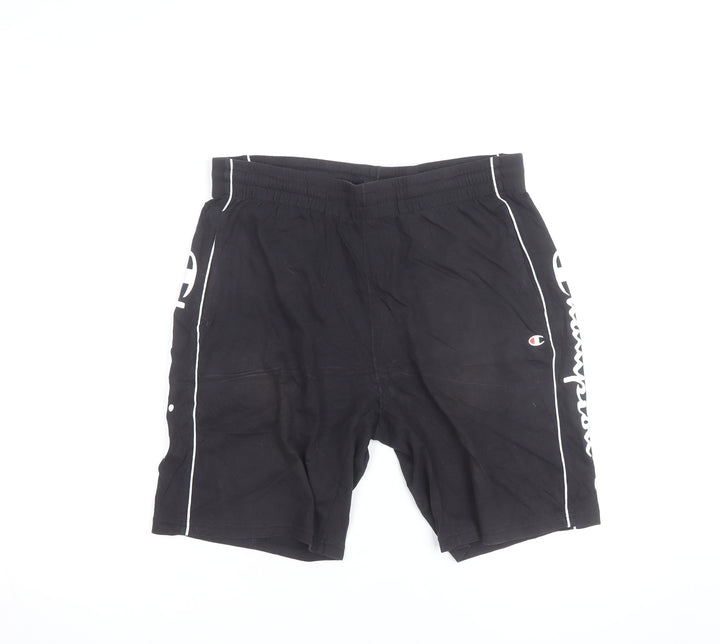 Champion Men's Black Large Sweat Shorts with Logo Trim