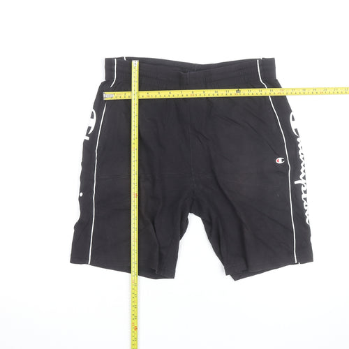 Champion Men's Black Large Sweat Shorts with Logo Trim