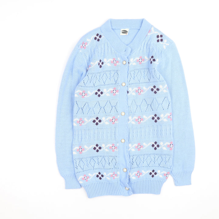 Bellissimo Women's Blue Floral Knit Cardigan M