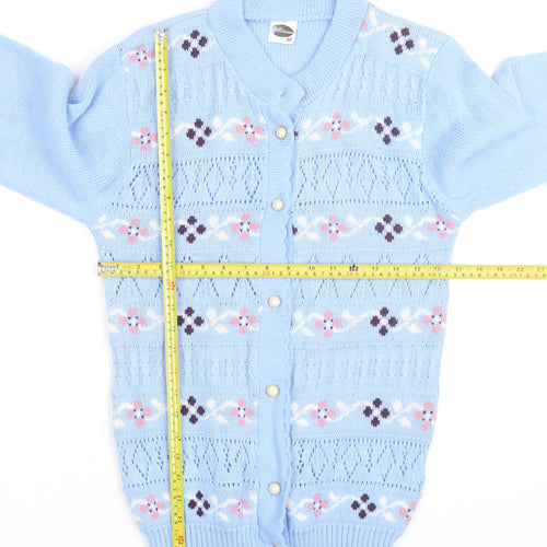 Bellissimo Women's Blue Floral Knit Cardigan M