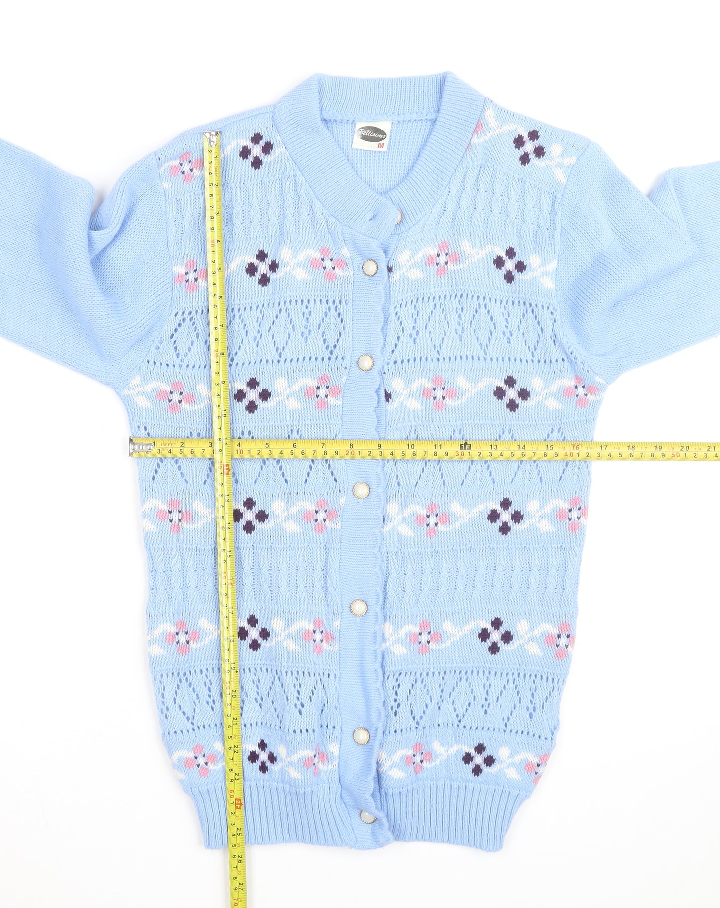 Bellissimo Women's Blue Floral Knit Cardigan M