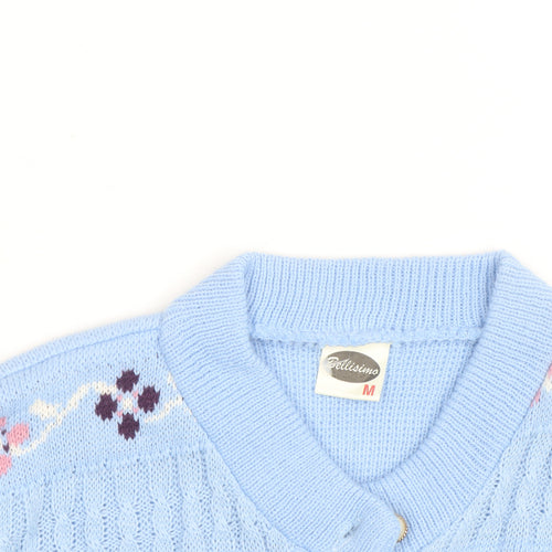 Bellissimo Women's Blue Floral Knit Cardigan M