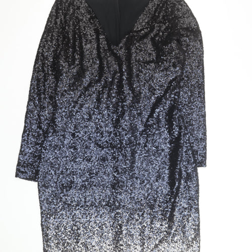 Monsoon Women’s Black Sequin Bodycon Dress Size 18 Long Sleeve V-Neck
