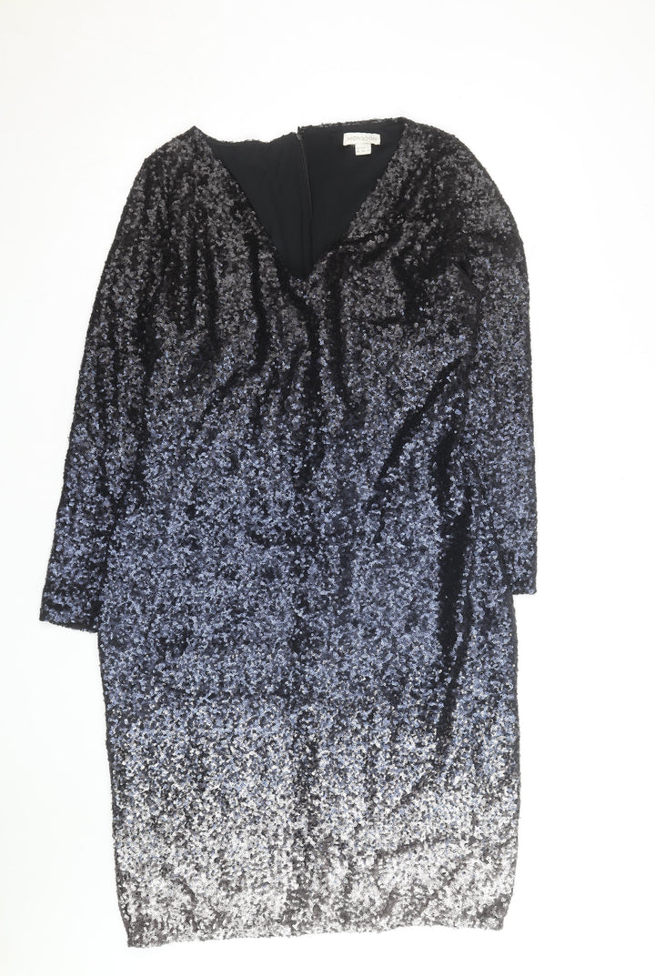 Monsoon Women’s Black Sequin Bodycon Dress Size 18 Long Sleeve V-Neck