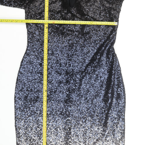 Monsoon Women’s Black Sequin Bodycon Dress Size 18 Long Sleeve V-Neck