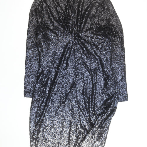 Monsoon Women’s Black Sequin Bodycon Dress Size 18 Long Sleeve V-Neck