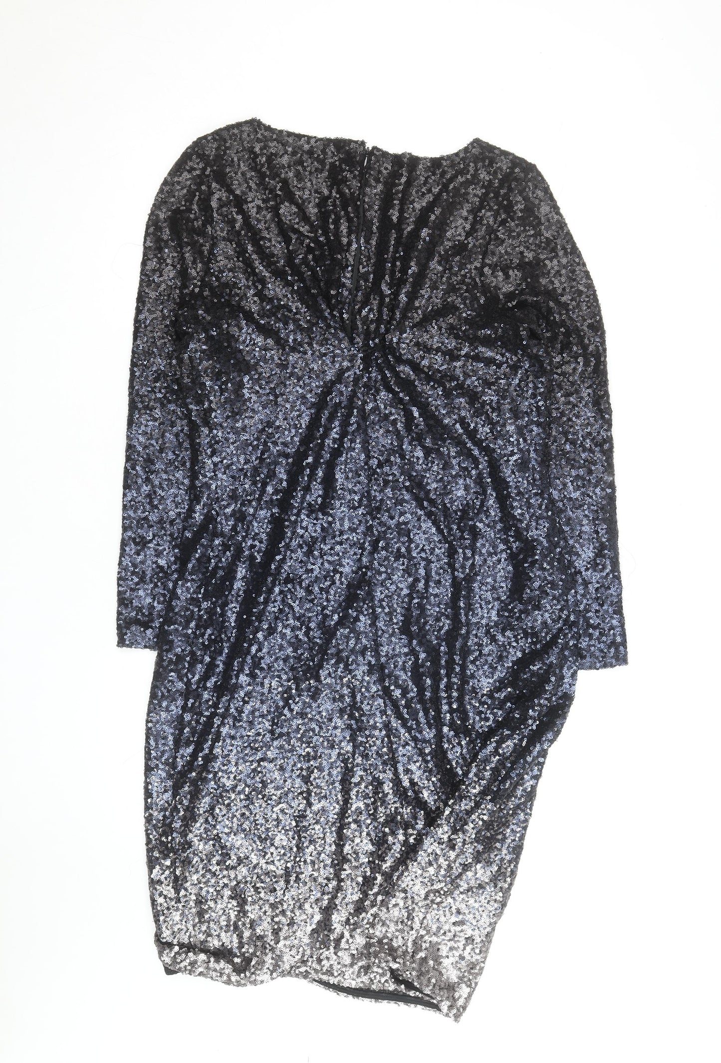 Monsoon Women’s Black Sequin Bodycon Dress Size 18 Long Sleeve V-Neck