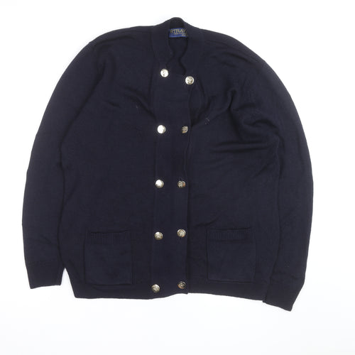 Straven Men's Blue Wool Cardigan L Classic Heavyweight Knit
