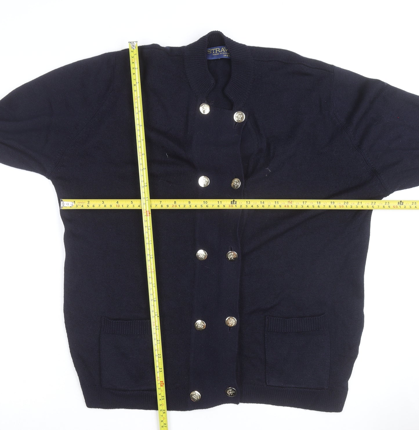 Straven Men's Blue Wool Cardigan L Classic Heavyweight Knit