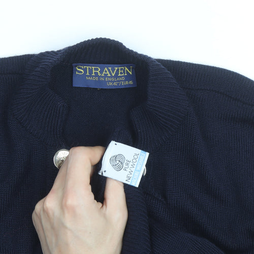Straven Men's Blue Wool Cardigan L Classic Heavyweight Knit