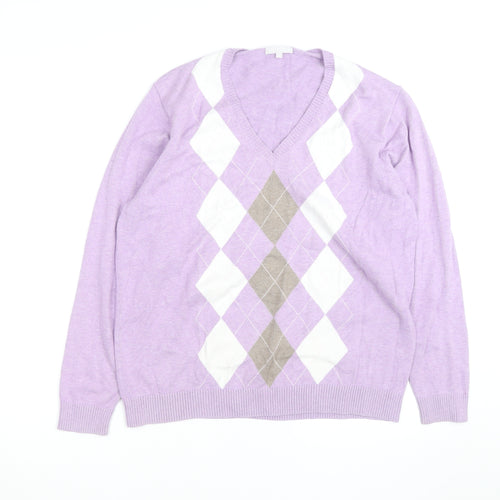 Marco Pecci Men’s Purple Argyle V-Neck Cotton Jumper M